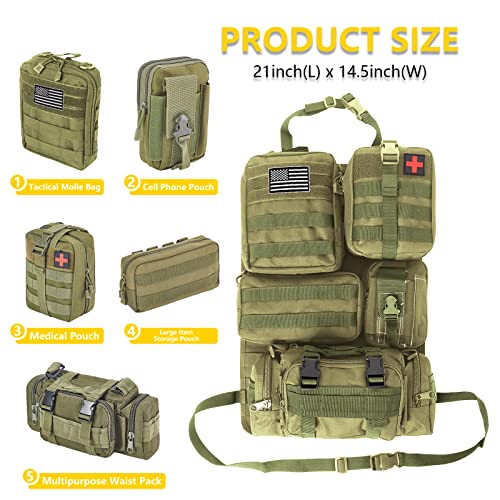 Universal Tactical Seat Back Organizer Vehicle Molle Panel Organizer Storage Bag with 5 Detachable Molle Pouch for All Vehicel Such as Jeep (A model-Military Green)