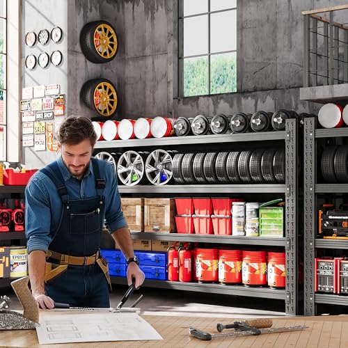 75” Wide Heavy Duty Metal Garage Shelving (Matte Black / 75"Wx24"Dx70"H)