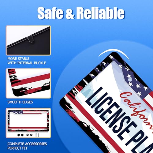 American Flag License Plate Frame Stainless Steel Car Accessories (Vintage American Flag Printed)