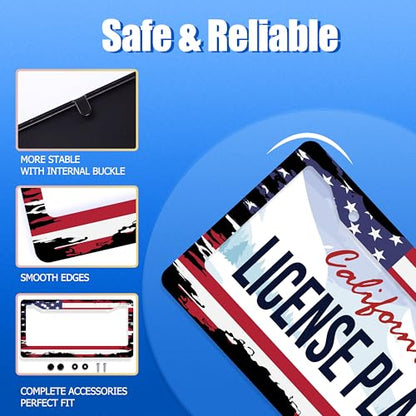 American Flag License Plate Frame Stainless Steel Car Accessories (Vintage American Flag Printed)