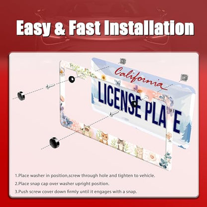 Cat License Plate Frame Beautiful Butterflies Flowers License Plate Holder Funny Personalise Car Stainless Stee Decorative Parts for Standard Us Canada Vehicles 12x6 Inch for Women Men (Cat)