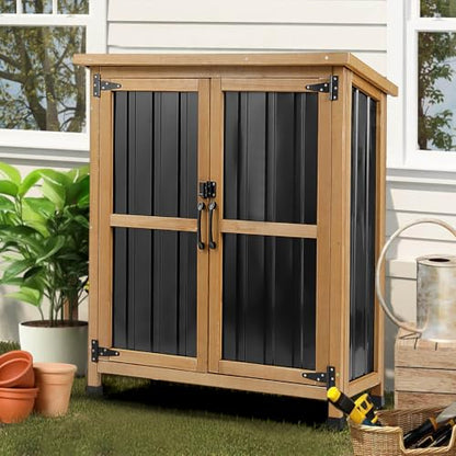 Small Weatherproof Outdoor Storage Cabinet with Lockable Doors (Black / Small 32" x 13" x 40")