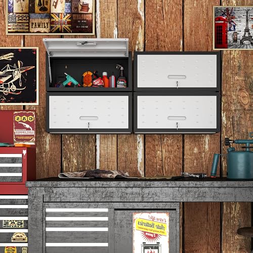 Wall Mounted Metal Storage Cabinet (Black & Gray / H13.58" - Flip-up Door)