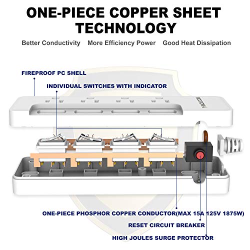 Appliance Extension Cord with Individual Switches on Off (6 FT - 4 AC - White)