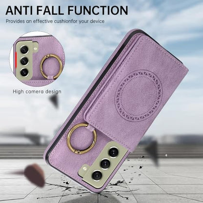 Compatible with Samsung Galaxy S21 FE 5G Wallet Case Screen Protector Crossbody Shoulder Strap Ring Buckle Stand Card Holder Phone Cover for S 21 EF S21FE5G UW S21FE 21S G5 6.4 inch Women Men Purple (Purple / for S21 FE)