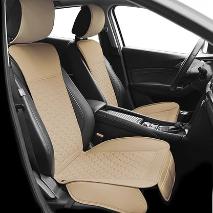 Leather Car Seat Covers Front 2PC Waterproof Universal Fit Beige (Beige)