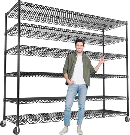 60" W 6 Tier Wire Shelving with Wheels & Feet (6-Tier,60" W X 82.6" H X 17.7" D)