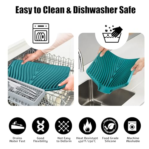 Silicone Dish Drying Mat for Kitchen Counter (Green-1pc / 20" x 15")