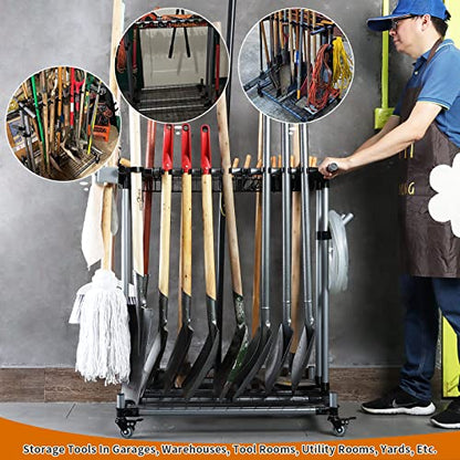 Heavy duty garden tool organizer garage storage holder storage large long farming tools lawn tool metal rack shovel and rake organizer