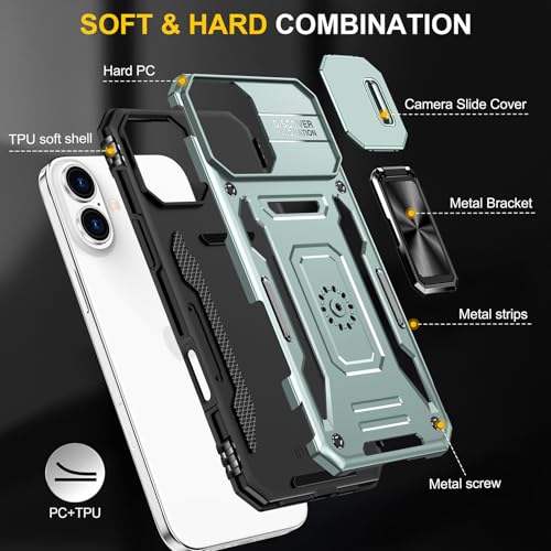 Phone Case for i Phone 16 Plus Case with Stand & Camera Cover (iPhone 16 Plus 【6.7 inch】 / Alpine Green)