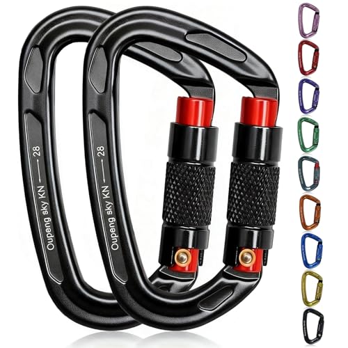 Auto Locking Carabiner Clips (2 Black+Red)