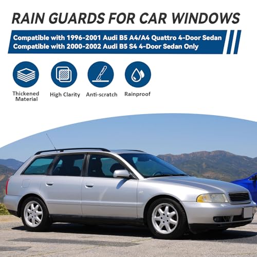 4pcs Window Visors Rain Guards for 96 (1996-2002 B5 A4/A4 Quattro B5 S4)