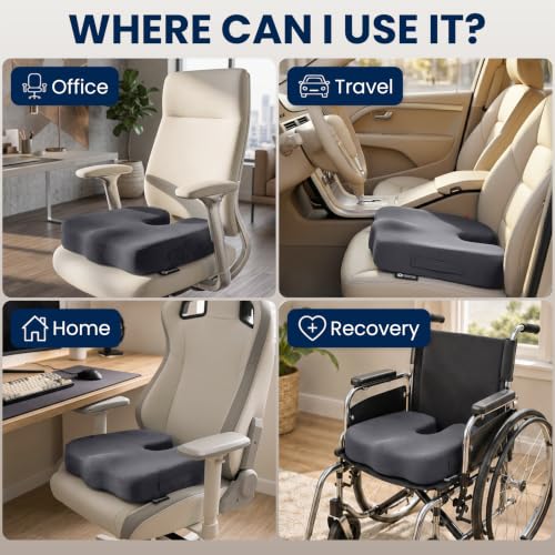 Seat Cushion Memory Foam Chair Cushion for Tailbone Pain Relief (Dark Gray / X-Large)