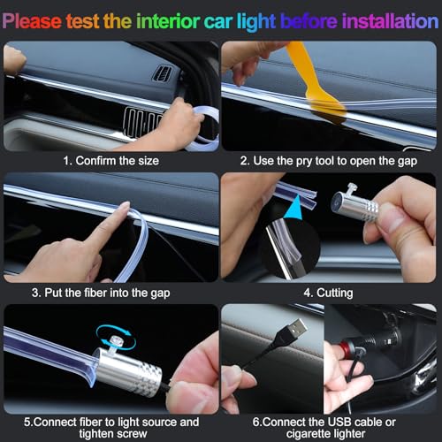 5-in-1 RGB Car LED Lights Interior, Pre-Combined 236inch Fiber Optic Cable (5 in 1 APP Control Car Lights)