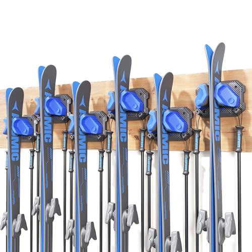 Ski & Snowboard Wall Rack for Garage Wall Fits Any Ski (Glacier Blue / 6 Pack)