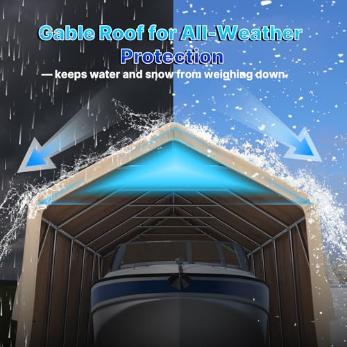 13x20 ft Carport 2 Roll up Doors & Vents Outdoor Portable Storage Shelter Garage Tent for Vehicle Boat Truck Anti (Beige / 13'x20')
