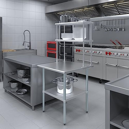 Stainless Steel Work Table Double Tier Overshelf (30" x 30" Work Table + 12" Overshelf)