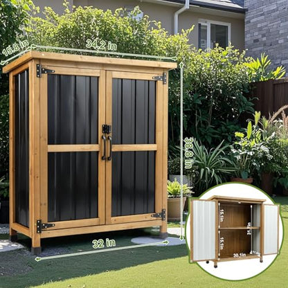 Small Outdoor Storage Cabinet Waterproof (Brown / 32"x13"x39")