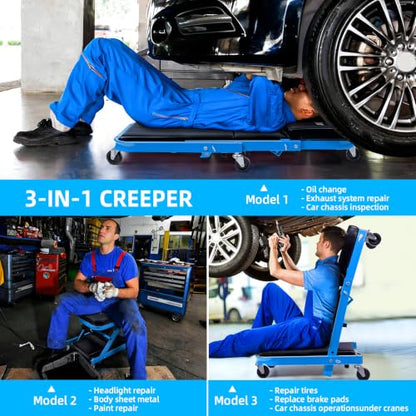 40-Inch 3-in-1 Mechanic Creeper Z Seat, 480 lbs Capacity, Blue (Blue)