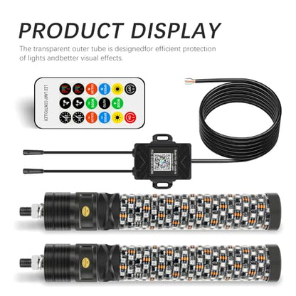 2PCS 1FT Fat Spiral Led Whip Lights with APP&Remote Control RGB Chasing Dancing Lighted Antenna Whips Compatible with Can (Fat 2PCS 1FT)