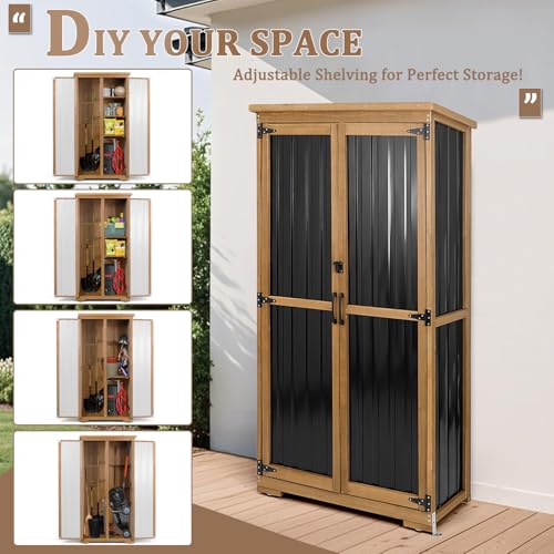 Outdoor Storage Cabinet Weatherproof (Black / 32" x 16" x 66")