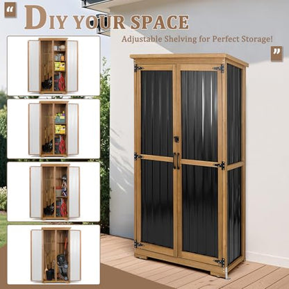 Outdoor Storage Cabinet Weatherproof (Black / 32" x 16" x 66")