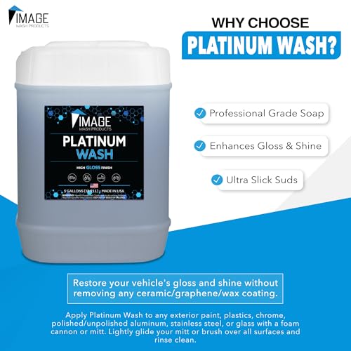 Image Wash (5-Gallon) Platinum Wash Car Soap Concentrated pH-Neutral Foam Soap for Foam Cannon & Bucket wipe Safe for Wax Ceramic Coatings High Lubricity Biodegradable Formula with Bubble Gum Scent (640 Fl Oz (Pack of 1))
