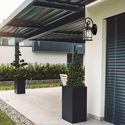 Modern Outdoor Wall Lantern (Black - Seeded Glass / 15.5 Inch)