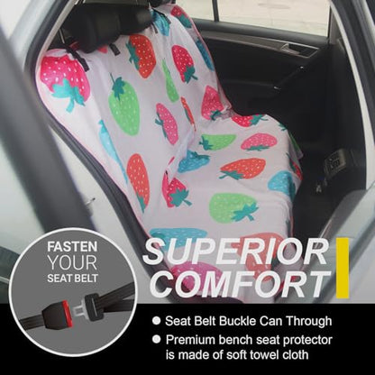 Back Seat Cover for Car Trucks Van SUV Jeep (Rear Bench Seat Towel / Strawberry)
