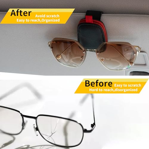 Magnetic Leather Sunglasses Holder for Car (RedBlack)