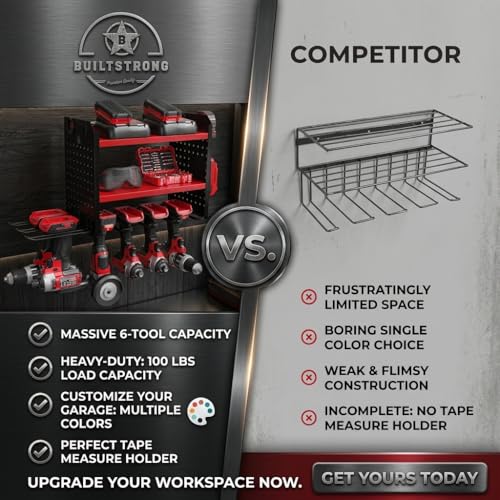 Power Tool Organizer Wall Mount (6 Drill Holder / Red)