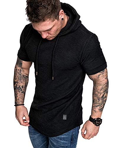 Mens Fashion Hoodies Sport Pullover Solid Color Shirt Workout Lightweight Tops Black (Small / Black1)