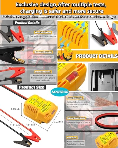 Jumper Starter Adapter for DeWalt 20V 60V Battery Car Jump Cables