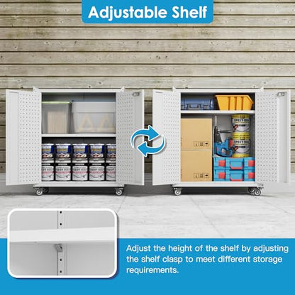 Storage Cabinet with Wheels and Pegboard (White / 14"D x 26"W x 31.5"H)