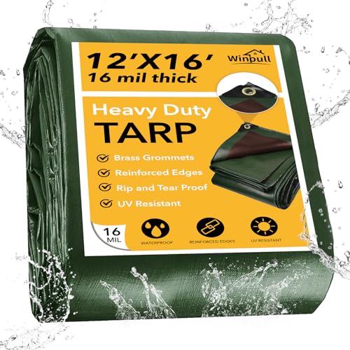 Tarp 12x16 Feet 16 Mil Heavy Duty Waterproof Tarp (Green/Brown-16mil / 12'x16')