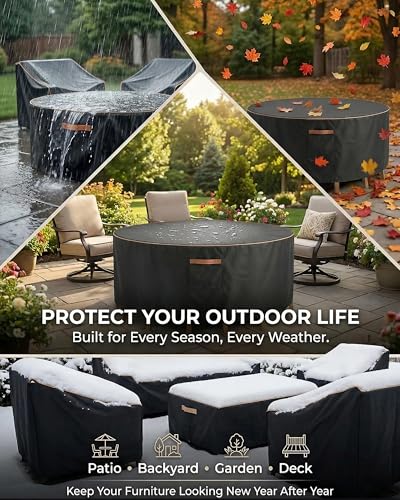 Round Outdoor Patio Furniture Cover (Round Cover-Black / 96"DIA x 28"H)