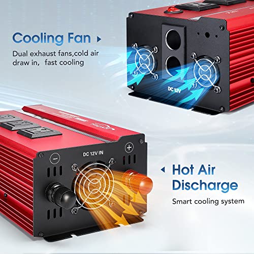 2000w 12v Car Power Inverters for Vehicles Truck with USB Charging Port (2000W / Red)