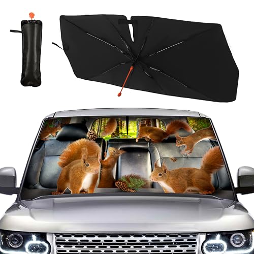 Squirrel Car Windshield Sunshade Umbrella Cute Sun Shade Umbrella for Car Foldable Windshield Umbrella Block UV Rays Heat Keep Vehicle Cool for Cars SUV 57"x30" (Squirrel)