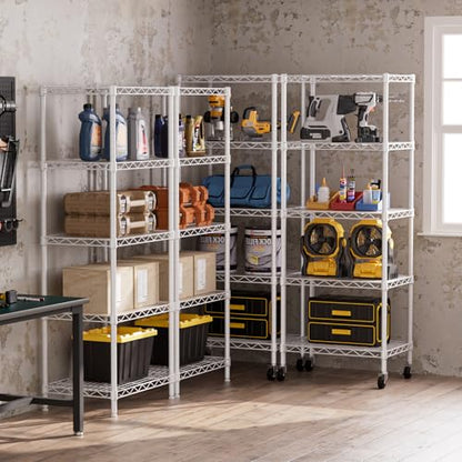 5 Small Wire Shelves Kitchen Pantry Close Home Organizers and Storage Bathroom Shelf Laundry Room Organization Adjustable Book Metal Garage Shelving Unit (White / 5-Tier 11.8"D X 17.3"W X 57.2"H)