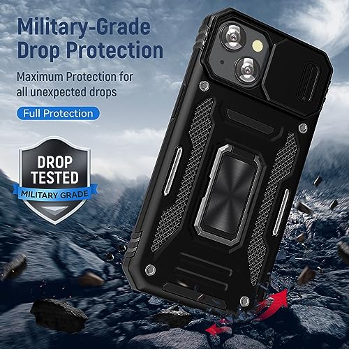Heavy Duty Phone Case for 15 Plus Case with Slide Camera Cover Black (★ iPhone 15 Plus 【6.7 inches】 / Black)