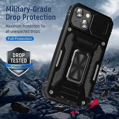 Heavy Duty Phone Case for 15 Plus Case with Slide Camera Cover Black (★ iPhone 15 Plus 【6.7 inches】 / Black)