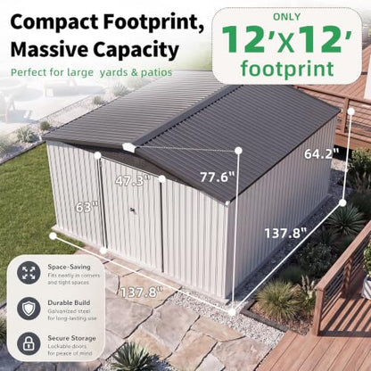 12' x 12' Large Waterproof Metal Outdoor Storage Shed (WHITE / 12x12)