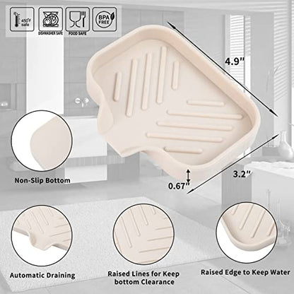 Silicone Soap Dish with Drain Spout (Tapioca / S(4.9"×3.2"))