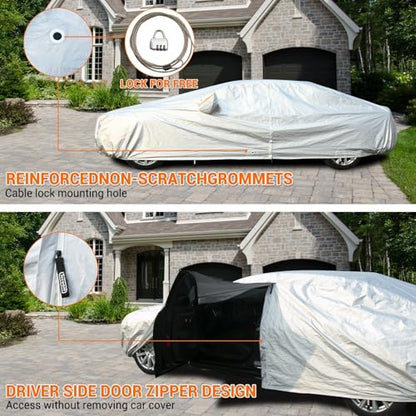 Car Cover Waterproof All Weather (Light Silver / 3XXL+: for Sedan (Length 201"-210"))