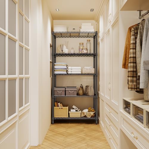1250 lbs 5 Tier Shelf Metal Storage Shelves Shelving Wire Rack Heavy Duty Closet Organizers for Garage Kitchen Bathroom Laundry Black 15.7" D x 33.5" W x 68.5" H (5 tier, 15.7" D x 33.5" W x 68.5" H / Black)