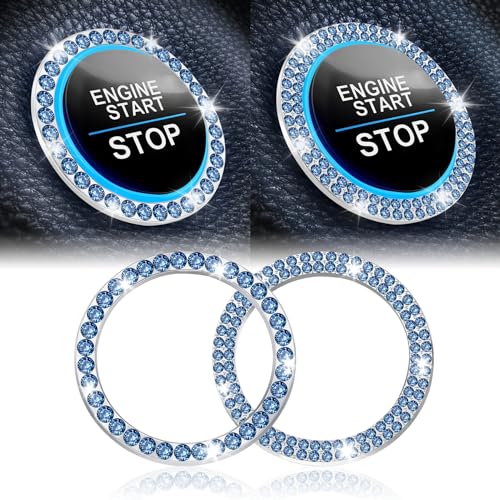 2 PCS Crystal Combinatorial Rhinestone Car Engine Start Decoration Ring (Set Light Blue)