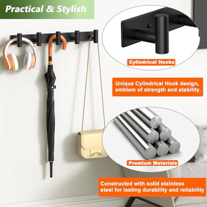 Wall Mounted Coat Rack ("T" Shape 5 Hooks - 1 Pack / Black)