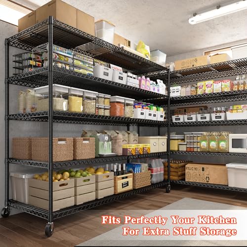 Storage Shelves 3200 LBS Capacity Wire Shelving with Wheels Heavy Duty Metal Shelf for Warehouses (2 Set-60''W X 18'' D X 73'' H)