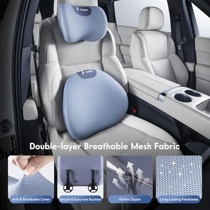 Lumbar Support Pillow and Neck Pillow for Office Chair Car (Blue / 2 Pieces)