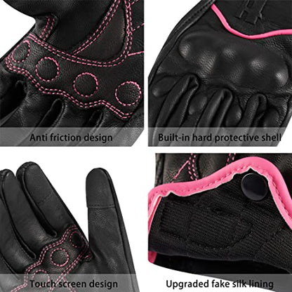 Ladies Full Finger Touch Motorcycle Gloves GL016 PINKBlack XL (X-Large / Pink/Black)